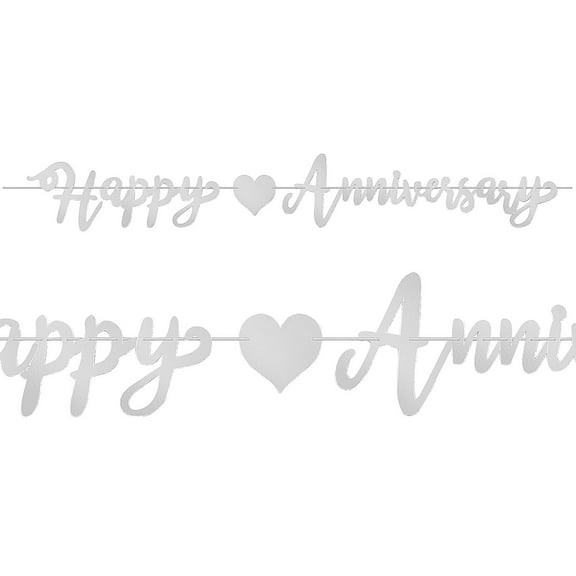 6 Ft. x 9 1/4" Happy Anniversary Silver & Heart Foil Hanging Banner