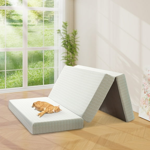 6" Tri Folding Memory Foam Mattress with Washable Cover, Storage Bag, Full Size Foldable Floor Mattress for Guest Bed/Dorm/Camping