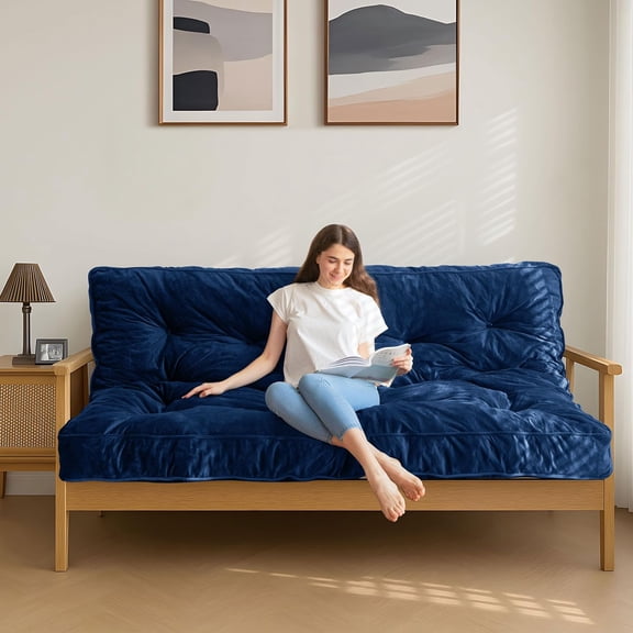 6" Futon Mattress Full Size,  Thick Futons Sofa Couch Bed, Versatile Floor Mattress for , Shredded  Filling (Frame Not Included), Navy