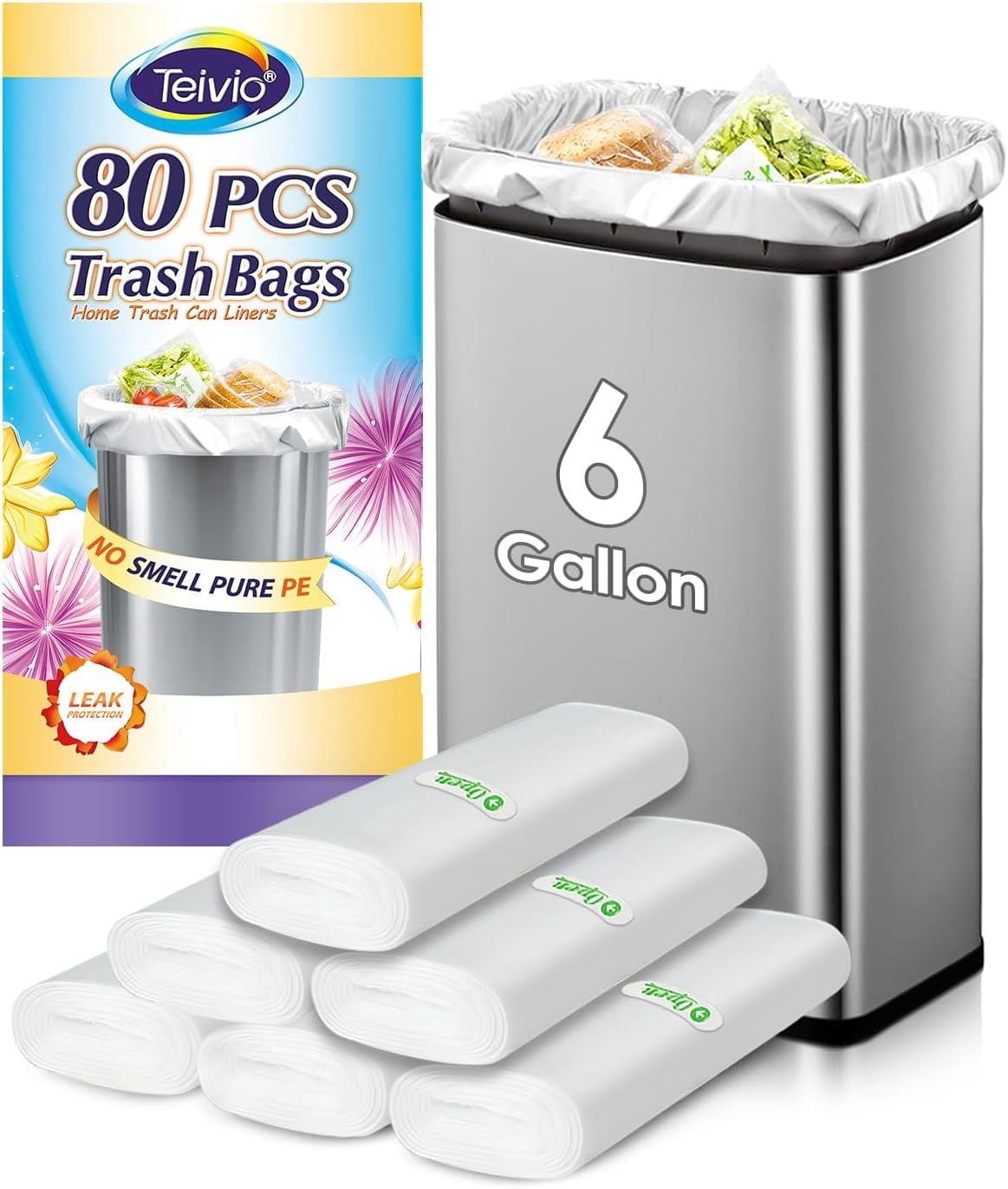 6 Gallon 80 Counts Medium Garbage Bags Trash Bags, Bathroom Trash Can ...