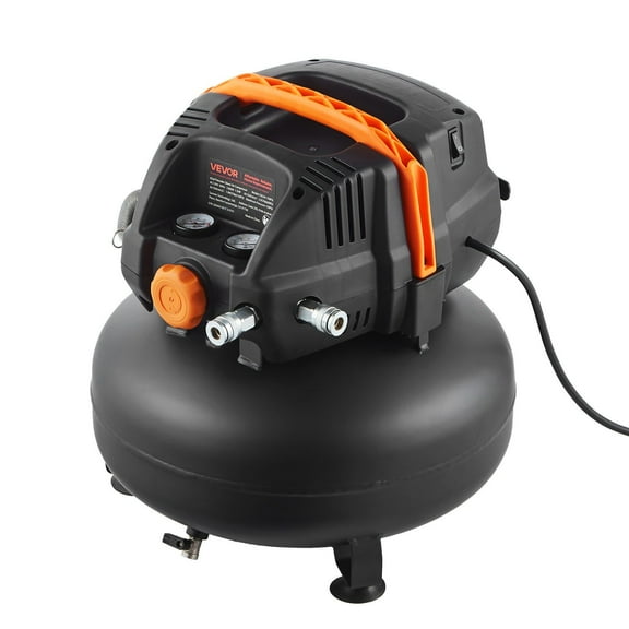 6-Gallon Air Compressor with 1.7HP Oil-Free Motor, 2.3CFM @ 90PSI, 12-Piece Accessory Kit, Dual Pressure Gauges, Compact Pancake Design, Portable and Durable for Home, Garage, and Workshop Use