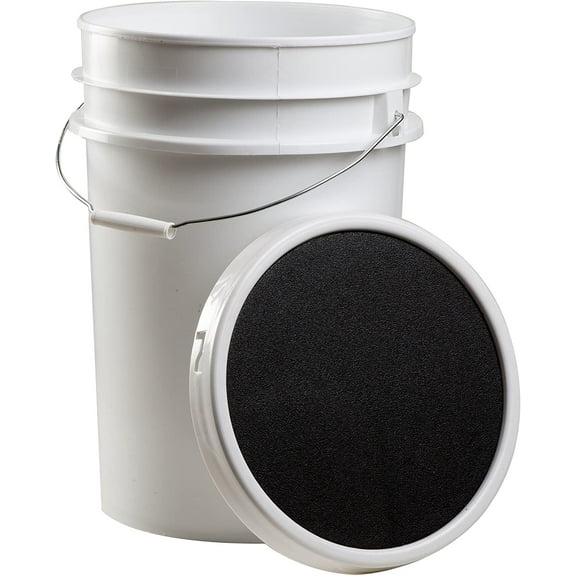 6 Gallon Bucket with Padded Soft Seat Lid - Durable Construction - Balls Not Included - Ideal for Baseball, Softball, T-Ball, Practice Balls, and Lacrosse White
