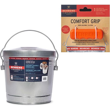 6 Gallon Galvanized Steel Storage Can or Waste Bin w/Locking Lid & Handle (1 can, 1 Orange Grip)