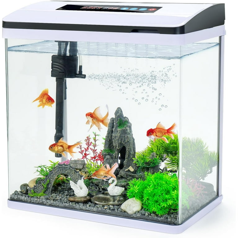 6 Gallon Glass Aquarium Fish Tank Starter Kit with Temperature and Time Display for Betta Fish Featuring Crystal Clear 360 Viewing Eco Cycle