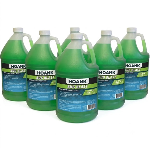 (6 Gallon) - HOANK Bug Blast Windshield Washer Fluid, Premium Summer Formula, Bug & Grime Remover, +32F Protection, 1 Gallon (Pack of 6)