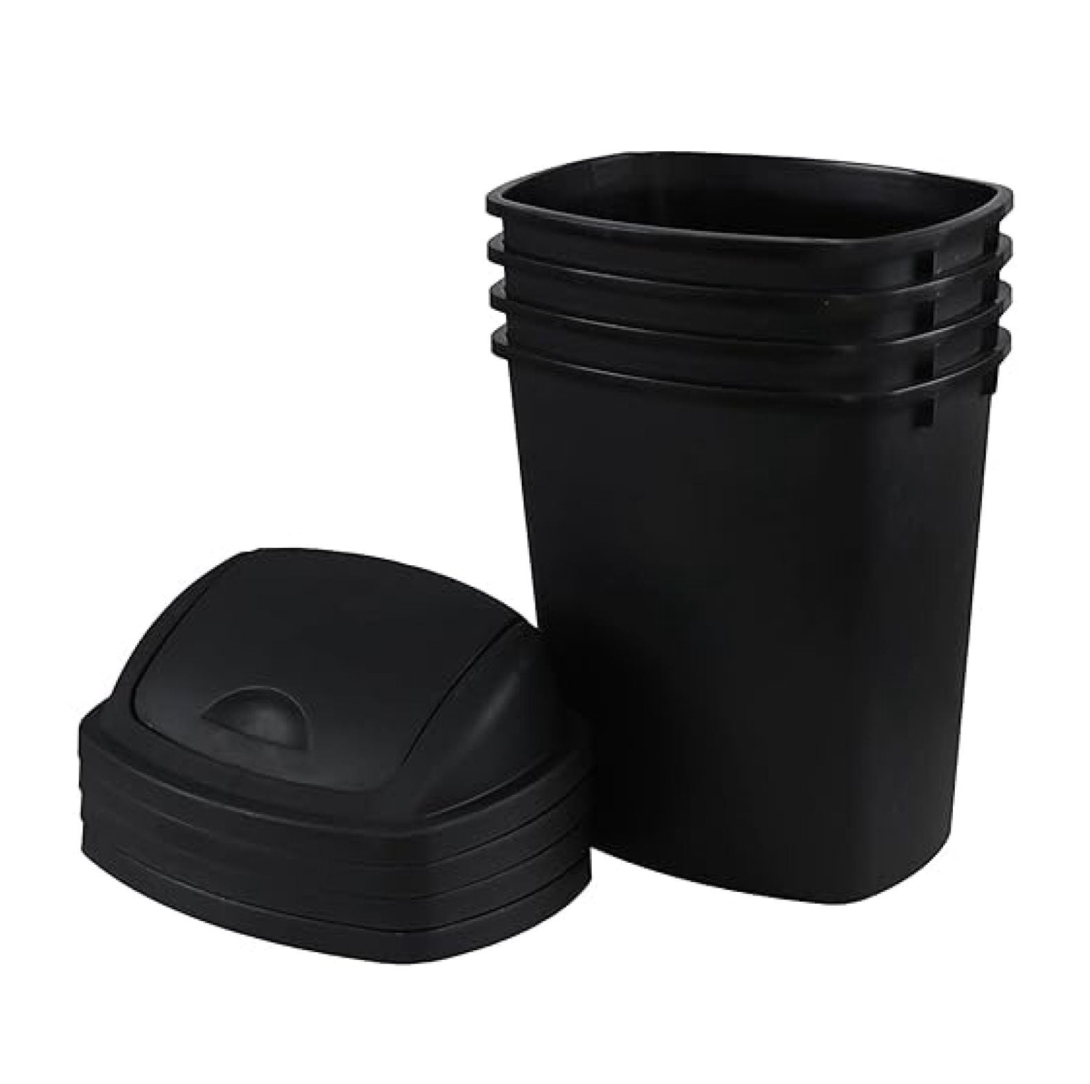 6 Gallon Kitchen Trash Cans 4-Pack, Black Plastic Garbage Cans with Lid & Swing Top, Indoor/Outdoor Waste Bins for Home, Office, Restaurant