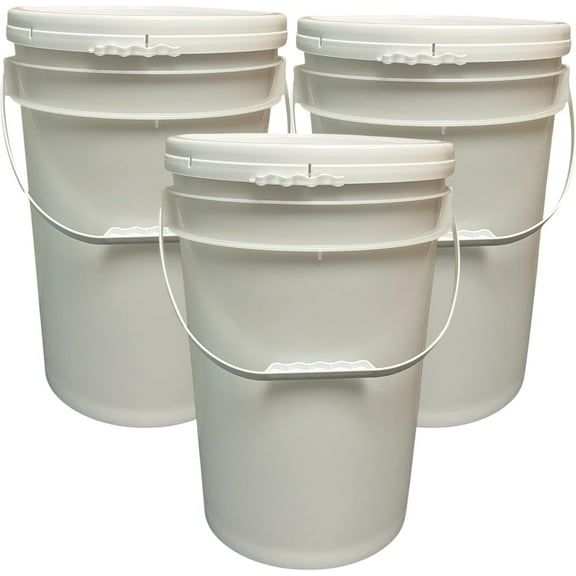 6 Gallon Plastic Bucket Pail Food Grade with Lid (Pack of 3) (White)