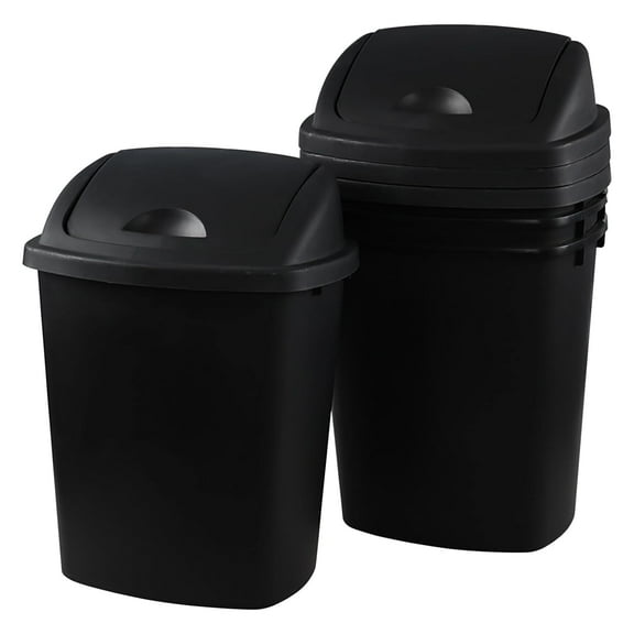 6 Gallon Waste Bin with Swing Lid, Swing Top Office Trash Can, Black, 4-Pack