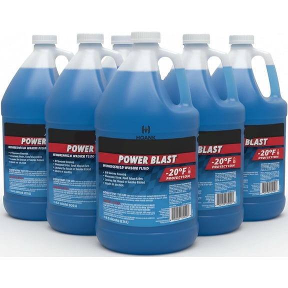 (6 Gallons) - Power Blast Windshield Washer Fluid, -20°F Protection, Blue, 1 Gallon Jug, Ready to Use (6 GALLONS, Blue Power Blast -20°F)