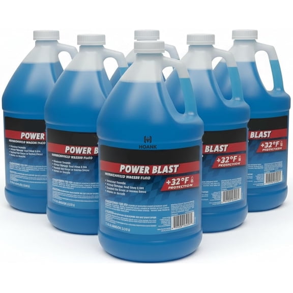 (6 Gallons) - Power Blast Windshield Washer Fluid, +32F Protection, Blue, 1 Gallon Jug, Ready to Use (6 GALLONS, Blue Power Blast +32F)