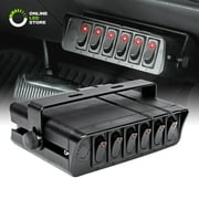 6-Gang 12V Rocker Switch Box [40 Amp Max.] [12 AWG Wires][12 Volt DC] SPST On/Off Rocker Toggle Switch Panel Box for Auto Automotive Lights Car Marine Boat Truck Vehicles & More