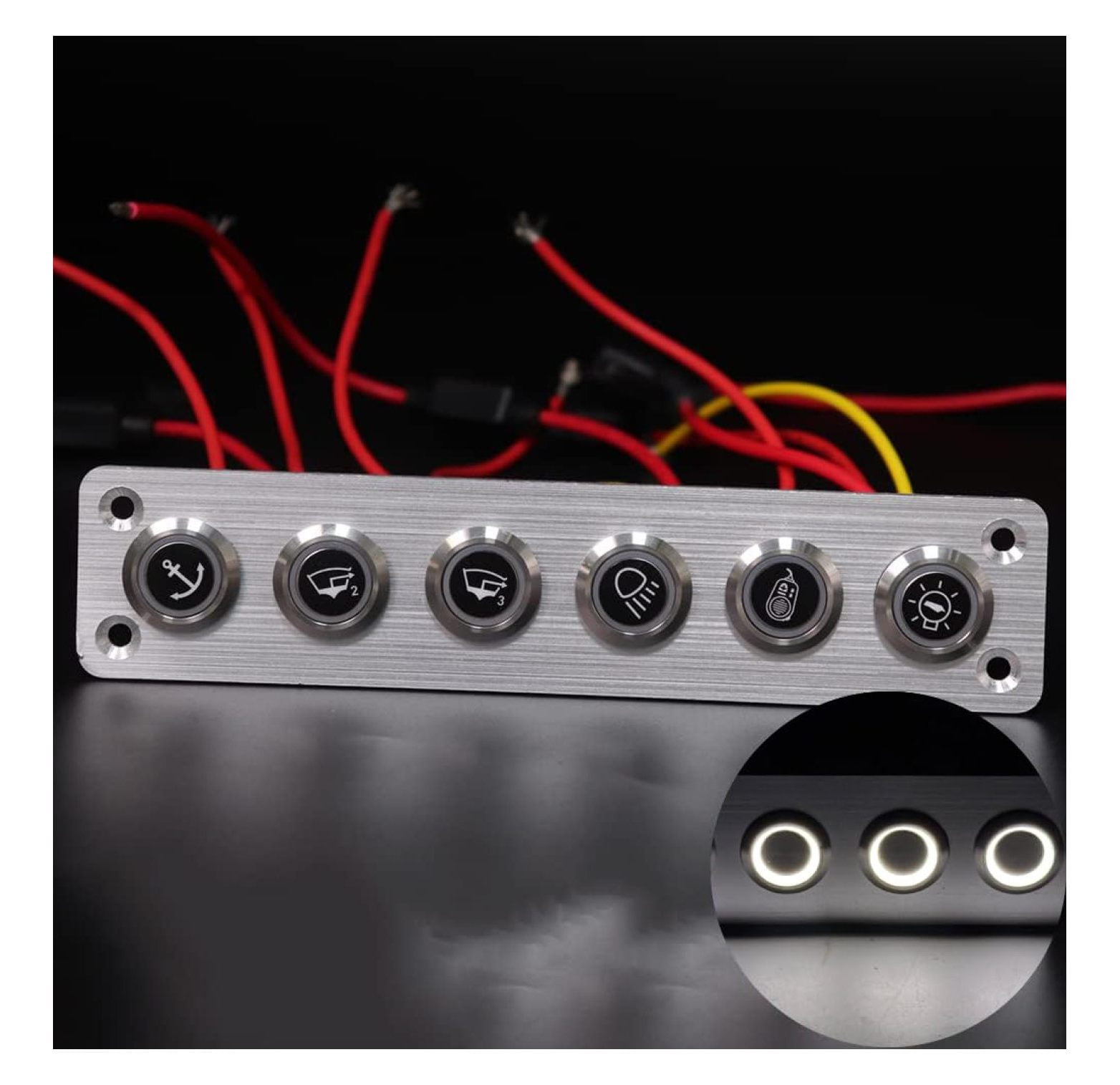 6 Gang Aluminum Marine Rocker Switch Panel - Pre-Wired with White LED ...