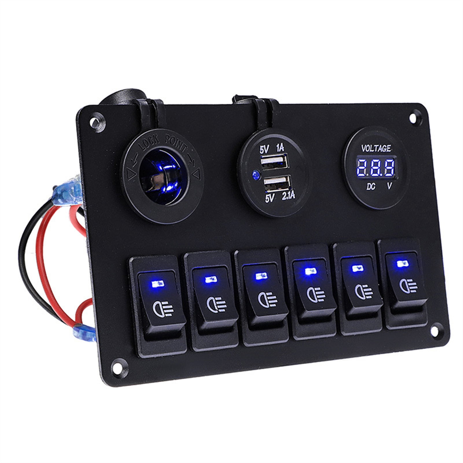 6 Gang LED Switch Panel 12V Power Outlet USB Charger 3.1A Digital ...