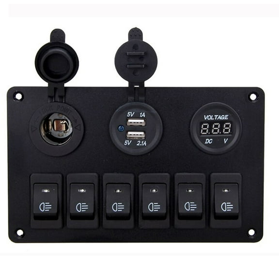 6 Gang Marine Boat Rocker Switch Panel, 12V Waterproof RV Led Switch Panel for Car Truck Marine Boat