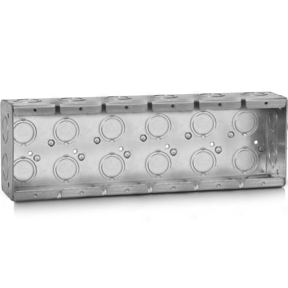 6-Gang Masonry Electrical Box, Metal Electrical Box, 2-1/2" Depth, EKO Knockouts, Width 3.75'', Height 1.94'', Masonry Box Gangable, Welded Design, Steel Device Boxes for Masonry Walls