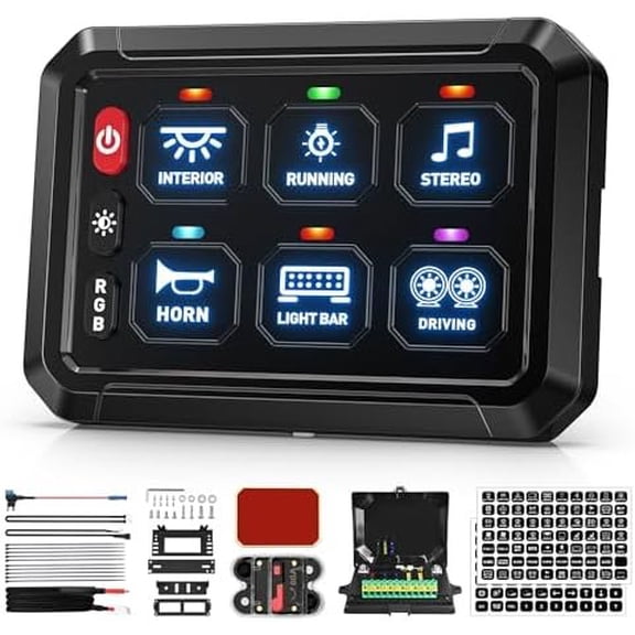 6 Gang  Panel RGB 6-Level Brightness Switches, High Power 3  Button, Multifunction Toggle  Box Circuit Control Relay Momentary Golf Cart  SUV RV Offroad Marine