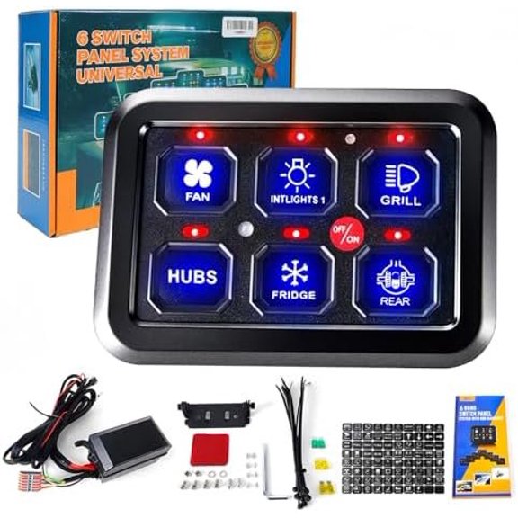 6 Gang  Panel with Automatic Dimmable -Off LED  Pod Universal Circuit Control Relay System with Fuse Wiring Harness for   Trailer  RV ATV UTV SUV