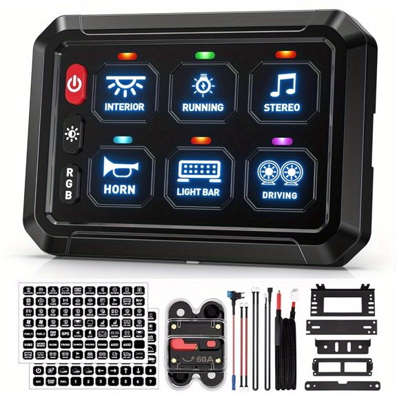 6 Gang RGB Switch Panel, Multifunction Offroad Light Control Box with Toggle/Momentary/Pulsed Modes, Dimmable Backlit LED Switch Pod, Auxiliary Circuit System for 12V/24V Car Truck UTV ATV Boat