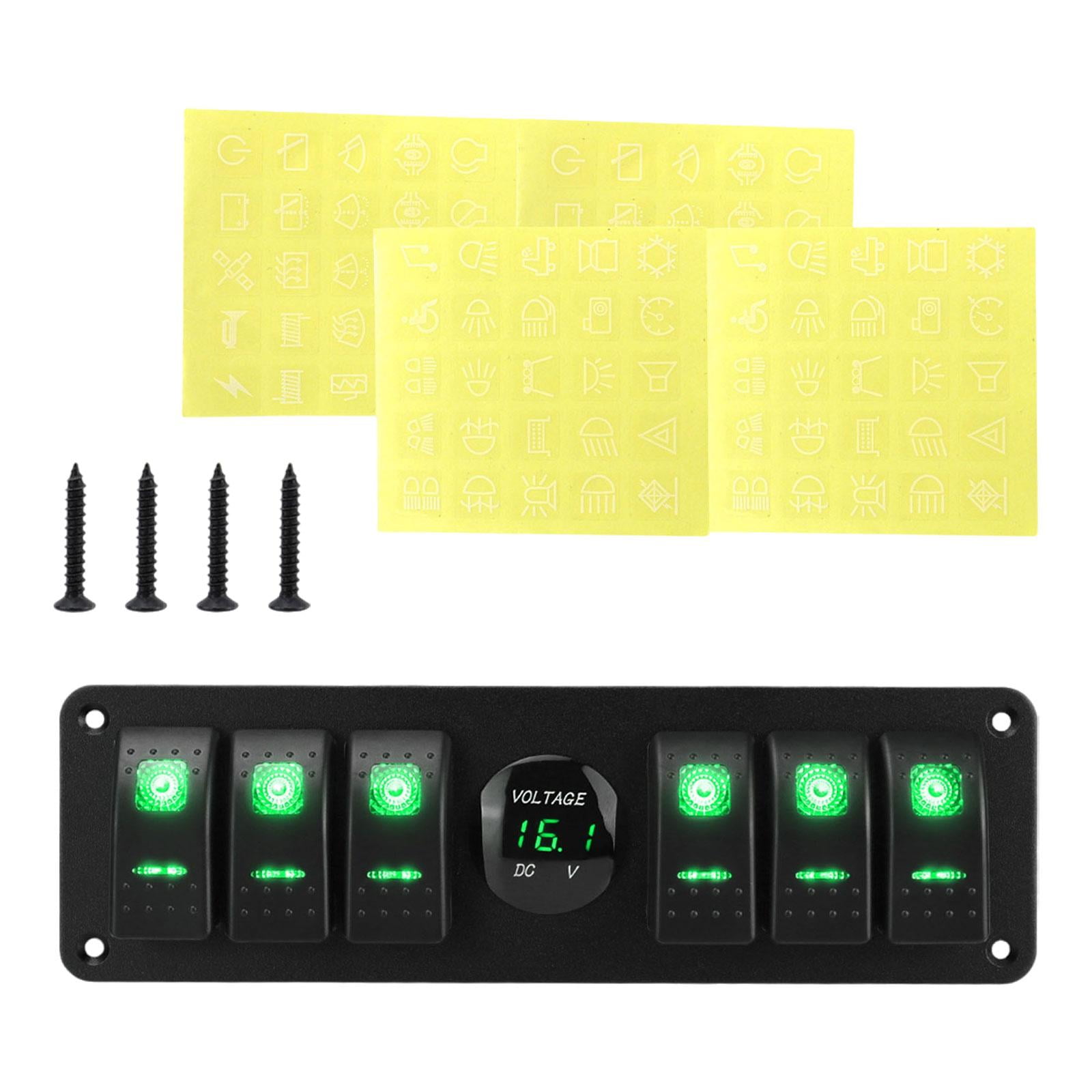 6 Gang Rocker Switch Panel Voltages Display Pre Wired Waterproof Construction for Trucks Marine Vehicles Cars