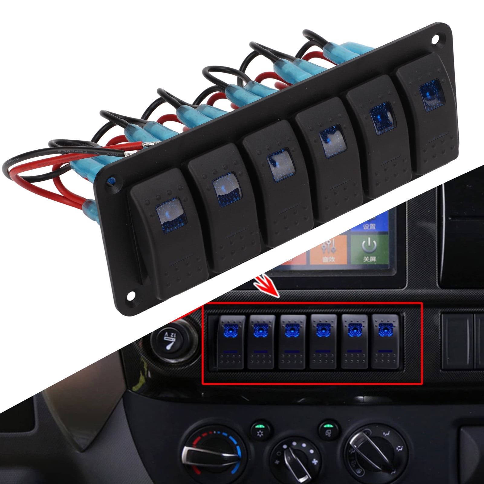 6 Gang Rocker Switch, Safe Use Temperature ON Off Toggle Switch For 12