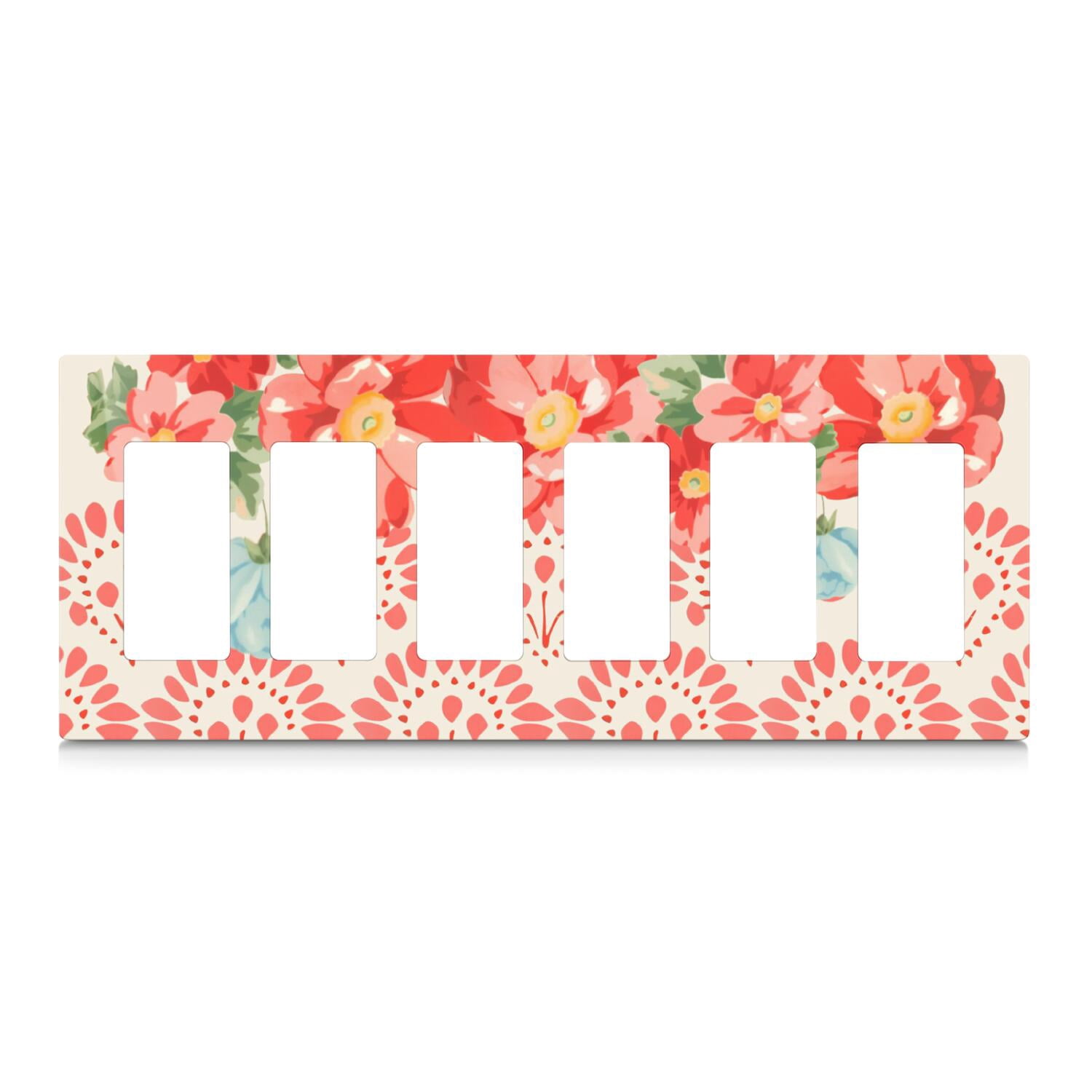 6-Gang Screwless Pioneer Floral Decorative Wall Plates,Size 6-Gang 12"W x 4.7"H,Unbreakable Thermoplastic Faceplate Cover for Kitchen Living Room Bedroom Decorator Receptacle Outlet Switch