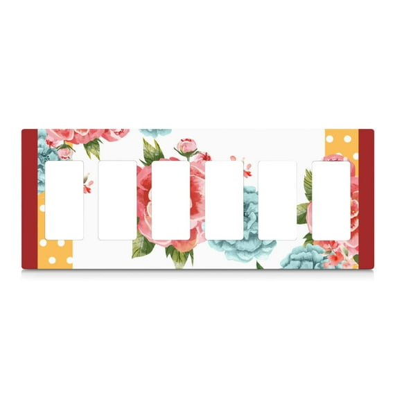6-Gang Screwless Pioneer Floral Decorative Wall Plates,Size 6-Gang 12"W x 4.7"H,Unbreakable Thermoplastic Faceplate Cover for Kitchen Living Room Bedroom Decorator Receptacle Outlet Switch