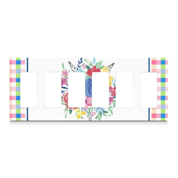 6-Gang Screwless Pioneer Floral Decorative Wall Plates,Size 6-Gang 12"W x 4.7"H,Unbreakable Thermoplastic Faceplate Cover for Kitchen Living Room Bedroom Decorator Receptacle Outlet Switch