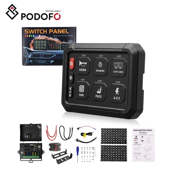 Podofo RGB 6 Gang Switch Panel with Relay System for 12-24V Trucks Boats Offroad UTV ATV Marine, 11 Backlight Colors 5-Level Brightness