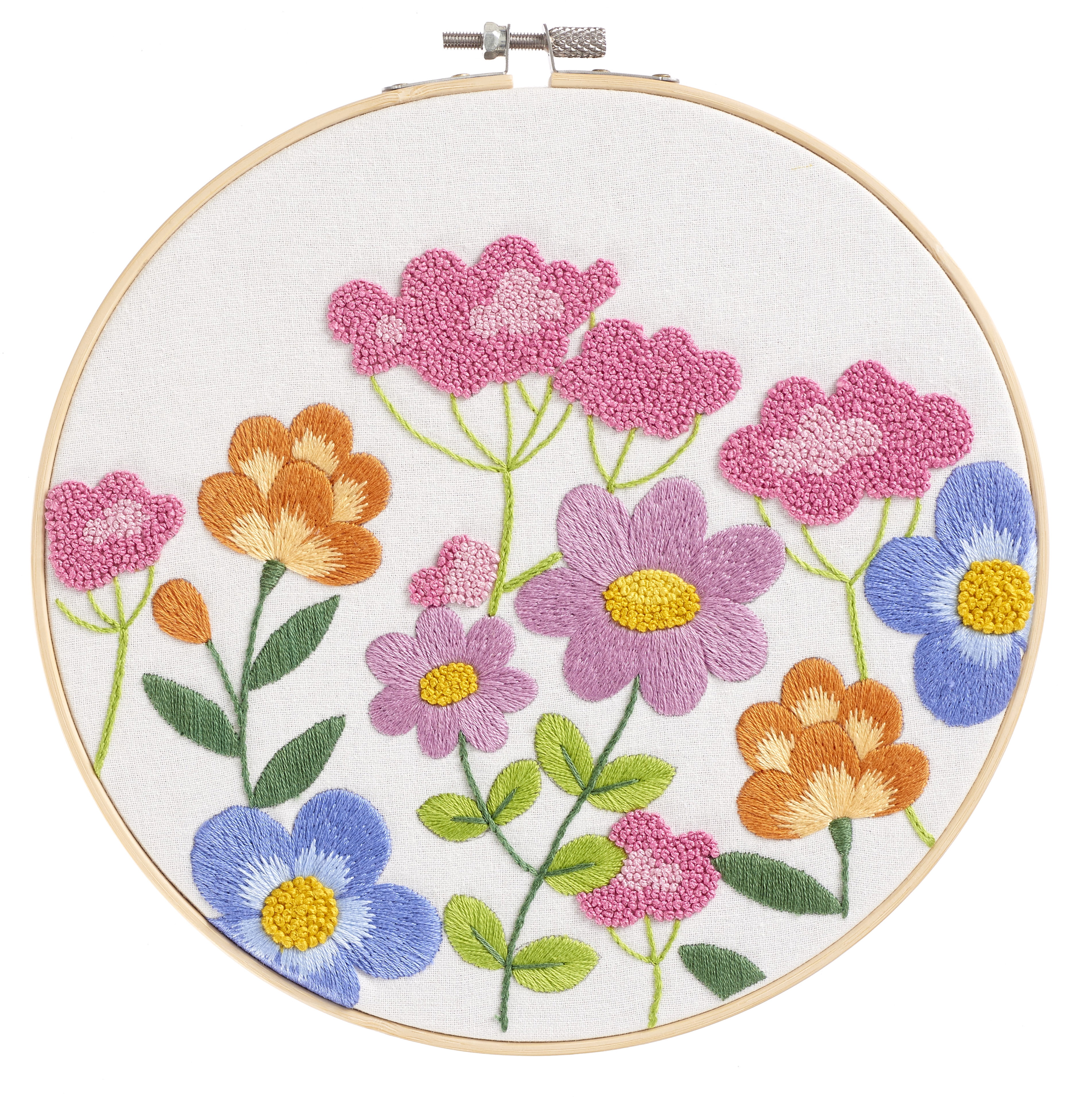 Floral Garden Embroidery Kit with Hoop and Threads