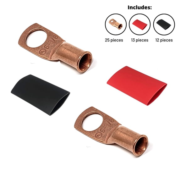 6-Gauge 3/8 in. Pure Copper Cable Lugs with Heat Shrink (25-Pack)