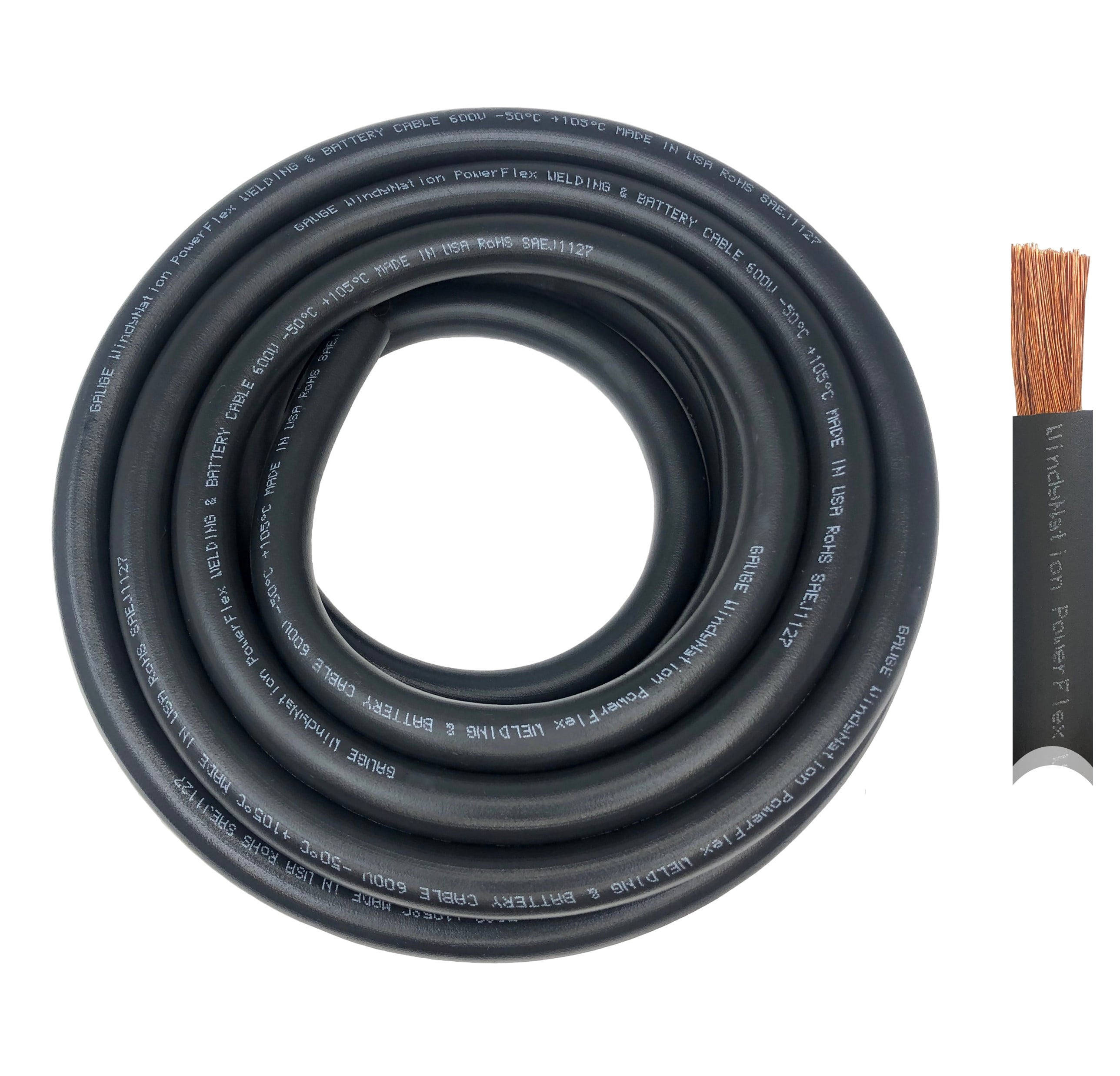 4/0 Gauge Welding Cable - Black, USA Made, 600 Amp, Sold By The Foot