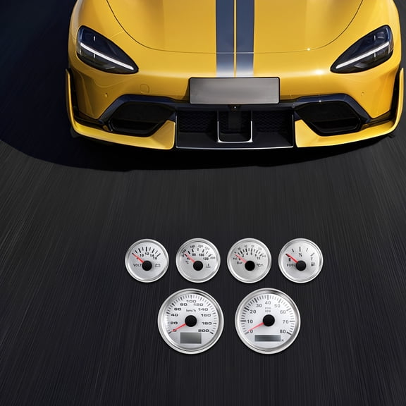 6 Gauge Instrument Cluster Kit, GPS Speedometer with 5 Additional Gauges - Oil Pressure, Water Temp, Fuel Level, Tachometer, Voltmeter - 304 Stainless Steel, 9-32V, for 1-9 Cylinder Gasoline Engine