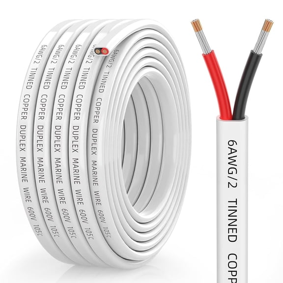 6 Gauge Marine Wire, 6/2 Duplex Marine Grade Cable, IP68 Waterproof/Oxygen-Free Tinned Copper Stranded PVC 6 AWG Wire for Boat, Automotive, RV, Solar, LED Strips (50FT)