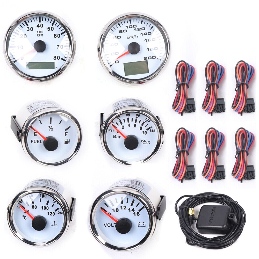 6 Gauge Set GPS Car Boat Speedometer Tacho Fuel Gauge Temp Volt Oil