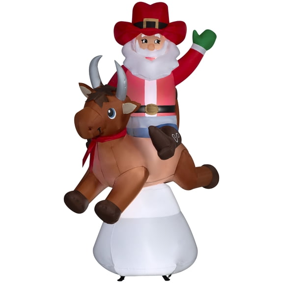 6' Gemmy Airblown Inflatable Animated Christmas Cowboy Santa on Bucking Bull Yard Decoration 885163