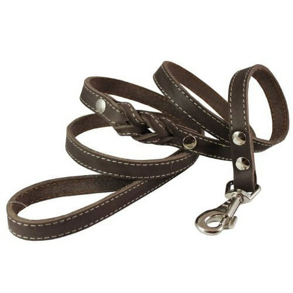 6' Genuine Leather Braided Dog Leash Brown 3/4" Wide for Largest Breeds
