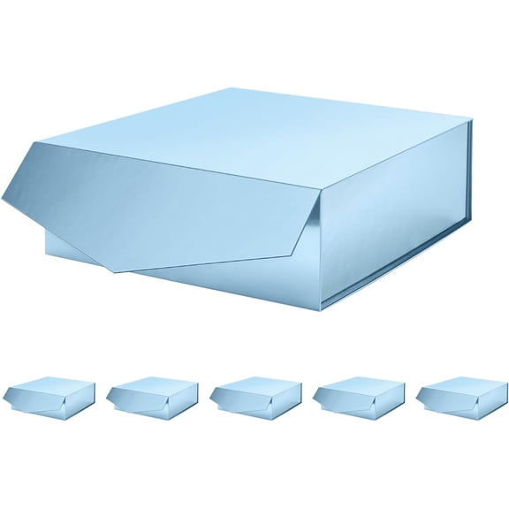 6 Gift Boxes with Lids 9x9x3.4 Inches, Light Blue Bridesmaids Proposal Boxes with Magnetic Closure for All Occasion (Glossy Blue)
