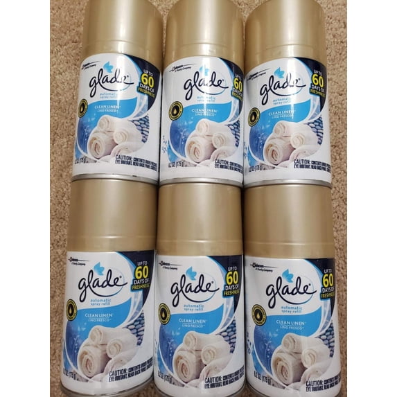 6 Glade Automatic Spray Air Freshener Refills 6.2 Ounce Cans Clean Linen Free SH — Residential Use, Standard Application