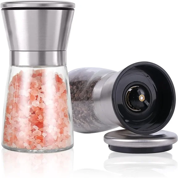 6 Glass Stainless Steel Kitchen Seasoning Mill Spice Grinder Set