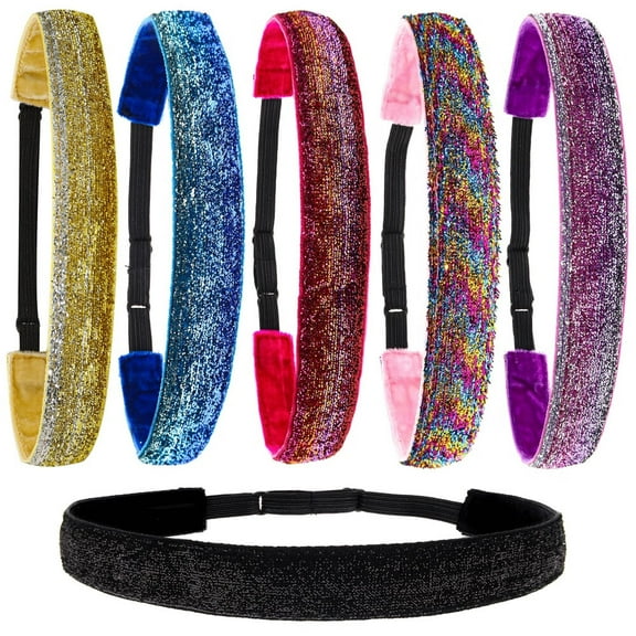 6 Glitter Headbands for Girls, Adjustable Non Slip Head Bands for Kids, Cute Sparkly Stretch Elastic Hair Accessories for Gymnastics For Teen Girls, Women