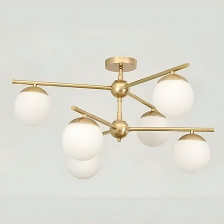 6 Globe Mid Century Modern Sputnik Chandelier, Handcrafted Bubble Glass Ceiling Light, Brass Chandelier Glass Globe Pendant Light Fixture