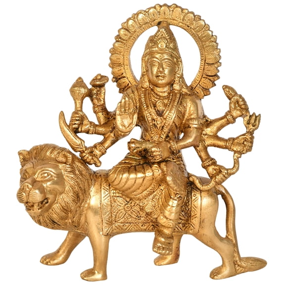 6" Goddess Durga Idol In Brass | Handmade | Made In India