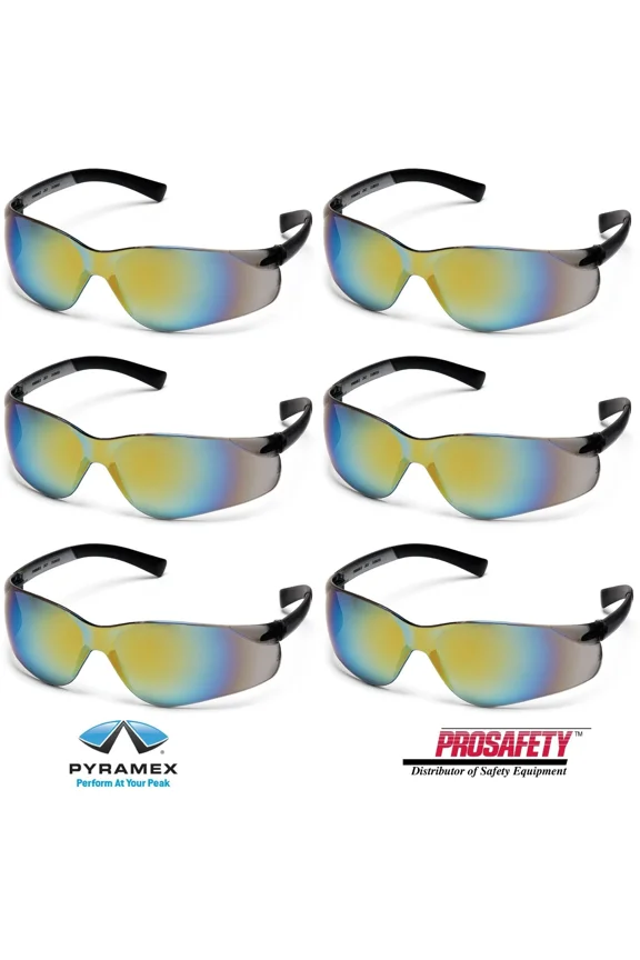 6- Gold Mirror Sunglasses Work Safety Glasses Uv Ansi Z87+ Protective Eyewear