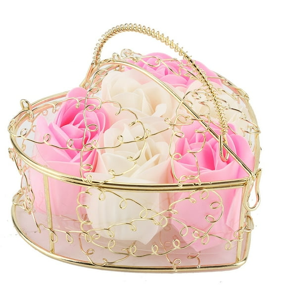 6 Gold Plating Rose Flower Soap Romantic Valentine's Day Iron Basket Gift Box