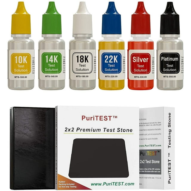 6 Gold Testing Acid Jewelry Test Kit and Scratch Stone Detect Check