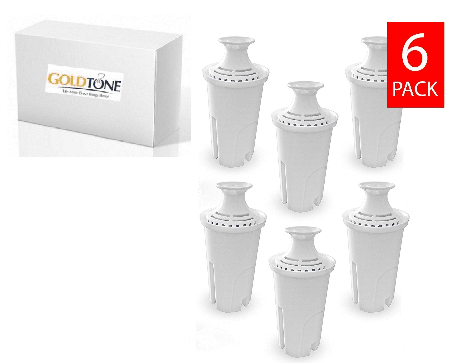 (6) GoldTone Replacement Charcoal Water Pitcher Filter for All Brita