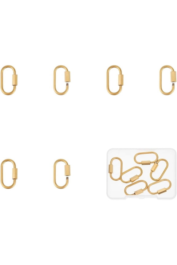 6 Golden Oval Screw Lock Carabiner Clips Stainless Steel Keychain Hooks for Jewelry Making Handbag Accessory for DIY