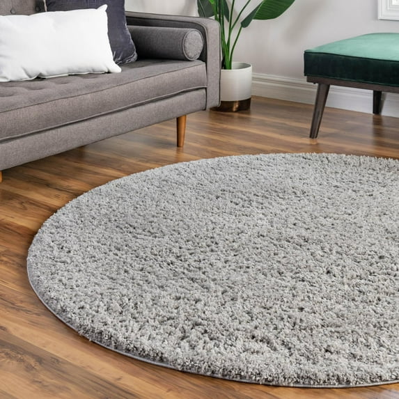 Unique Loom Everyday Shag Collection Area Rug - Solid (6' Round Light Gray)