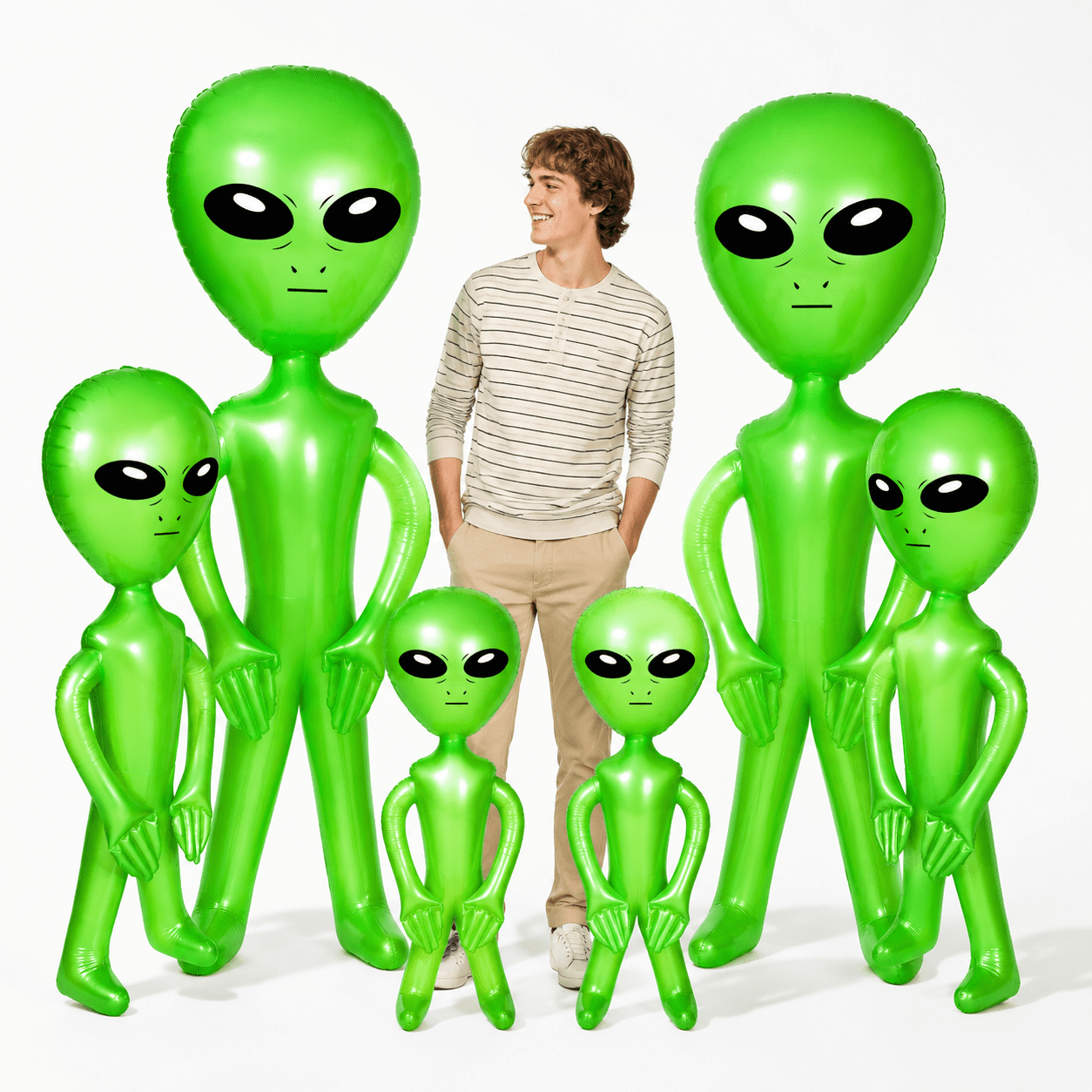 6 Green Alien Inflatable Balloons, 3 Sizes for Party Decor, Photo Props ...