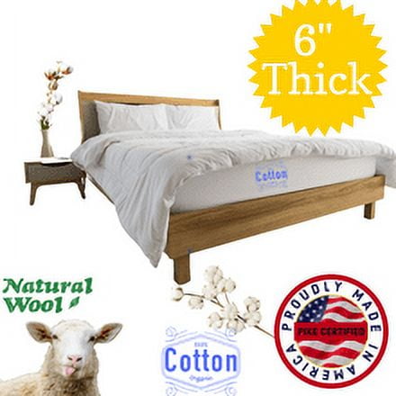 6" Green Cotton & Wool Mattress - King - Pike's Brand - Natural Products, Flippable double sided - FIRM